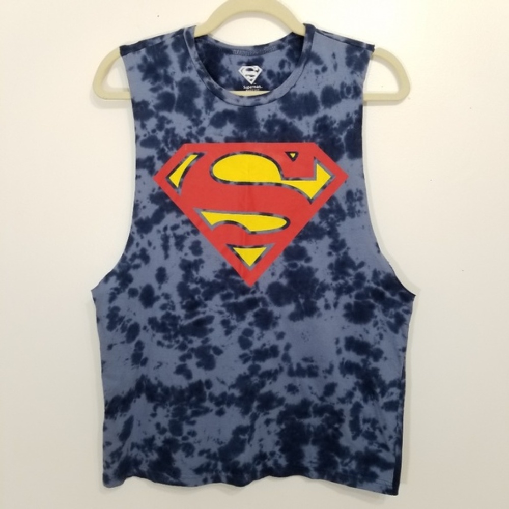 Superman Men's Blue Tie Dye Muscle Shirt